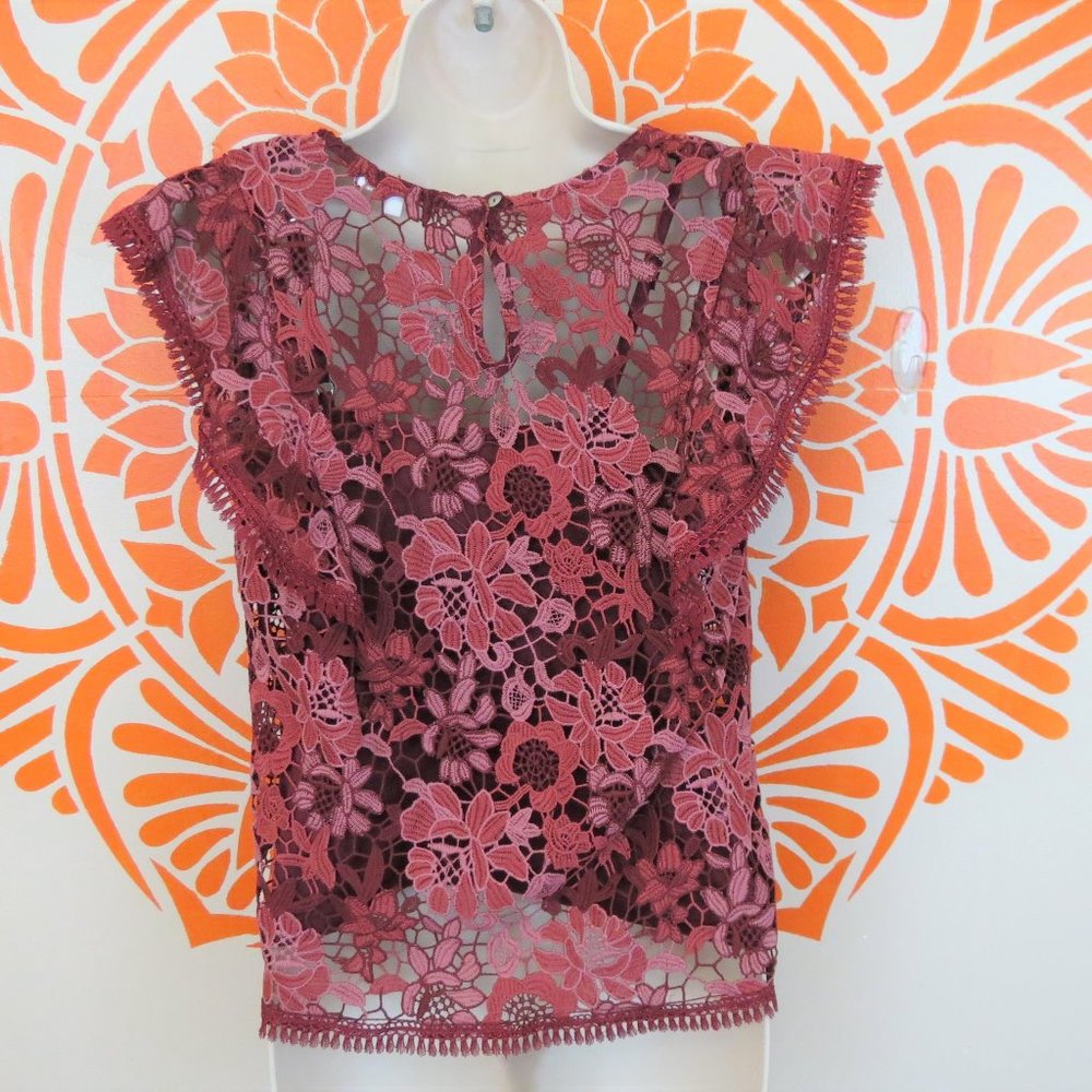 Anthropologie Burgandy Lace Floral Blouse XS - Picture 2 of 2